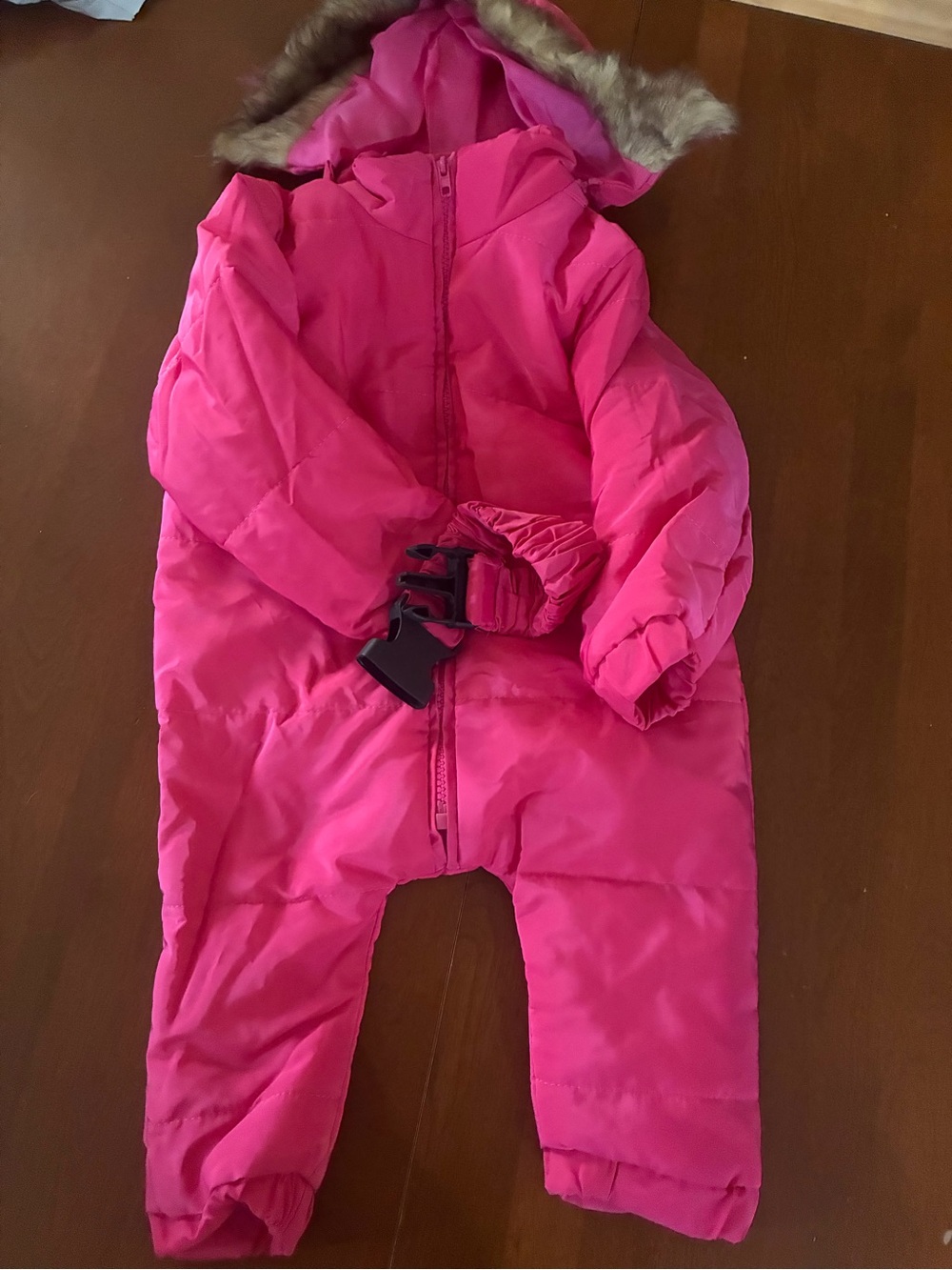 SHEIN Hot Pink Hooded Insulated Kids One-Piece Snowsuit